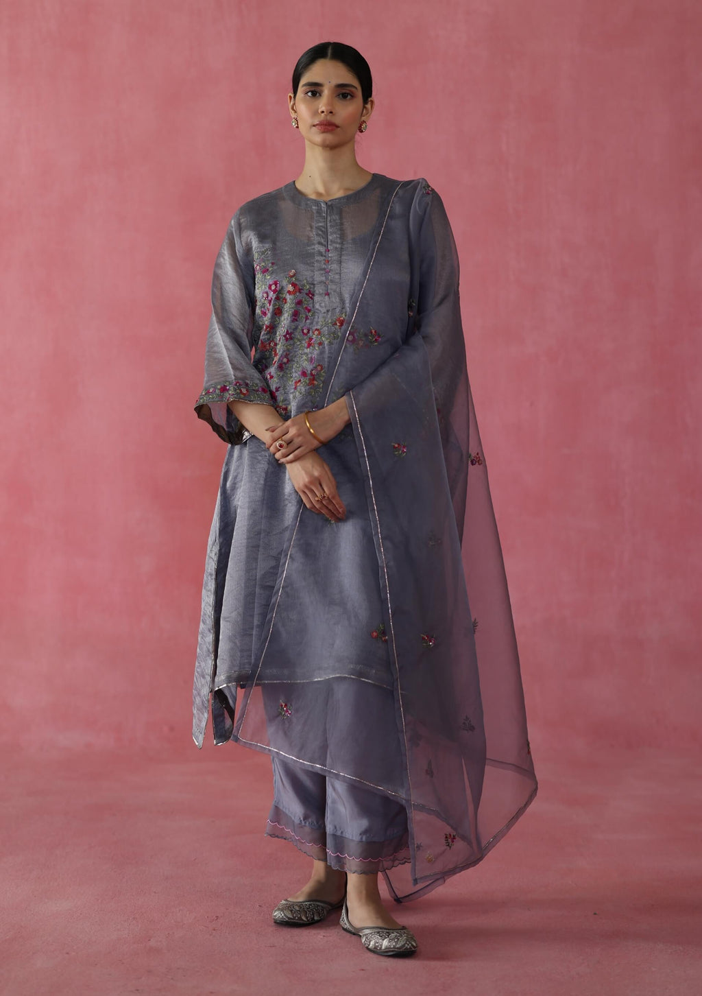 Begum Pret Phirni Gray Kurta Set | Indiaspopup.com