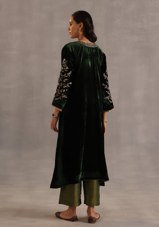 Minar bottle green kurta set