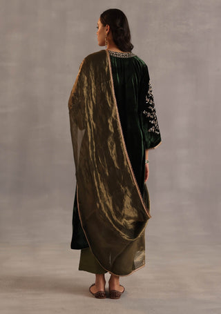 Minar bottle green kurta set