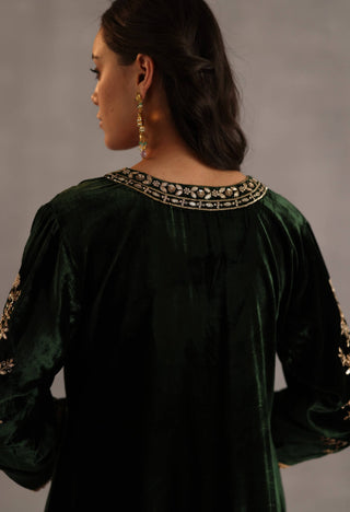 Minar bottle green kurta set