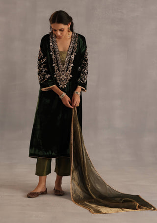 Minar bottle green kurta set