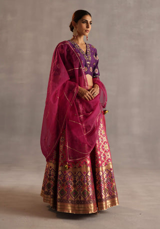 Saras purple and rani pink lehenga set