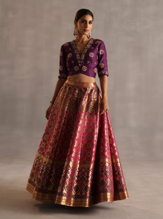 Saras purple and rani pink lehenga set
