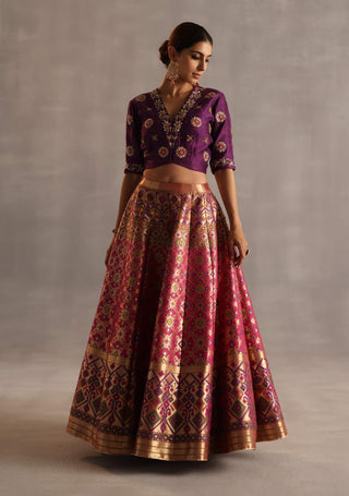 Saras purple and rani pink lehenga set