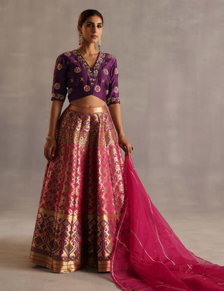 Saras purple and rani pink lehenga set