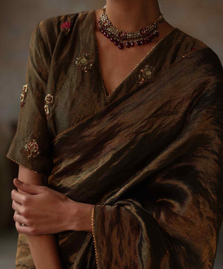 Begum Pret-Farhana Gold Sari And Blouse-INDIASPOPUP.COM