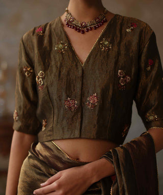 Begum Pret-Farhana Gold Sari And Blouse-INDIASPOPUP.COM