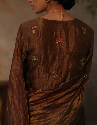Begum Pret-Farhana Copper Sari And Blouse-INDIASPOPUP.COM