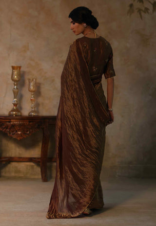 Begum Pret-Farhana Copper Sari And Blouse-INDIASPOPUP.COM
