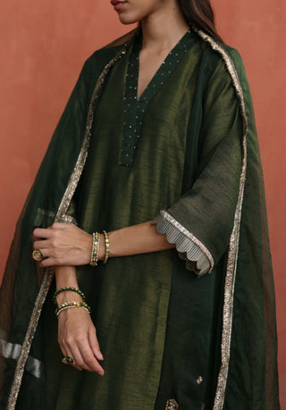 Tara Green Kurta Set by Begum Pret available on Indiaspopup.com