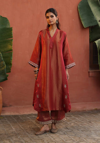 Tara Orange Kurta Set by Begum Pret available on Indiaspopup.com