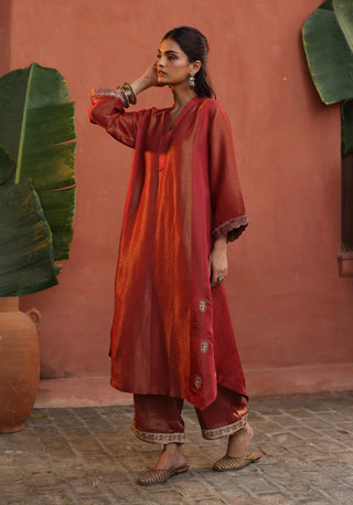 Tara Orange Kurta Set by Begum Pret available on Indiaspopup.com