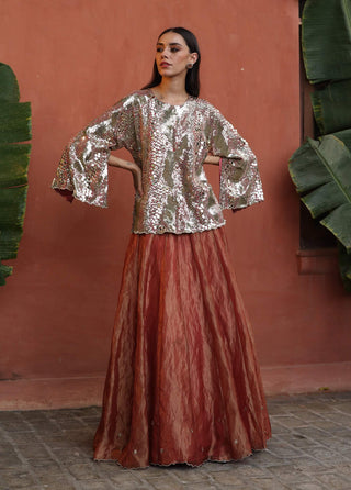 Zohra Peach Lehenga Set by Begum Pret available on Indiaspopup.com