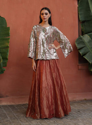 Zohra Peach Lehenga Set by Begum Pret available on Indiaspopup.com