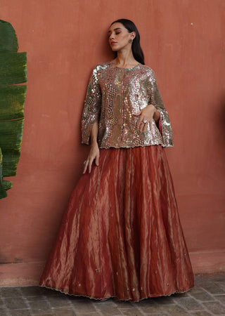 Zohra Peach Lehenga Set by Begum Pret available on Indiaspopup.com