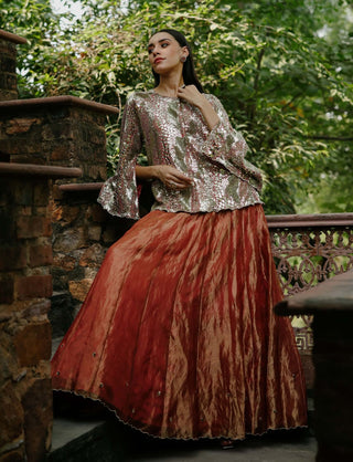 Zohra Peach Lehenga Set by Begum Pret available on Indiaspopup.com