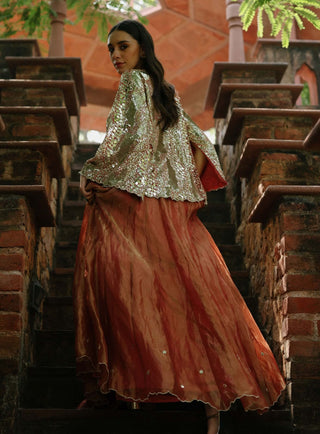 Zohra Peach Lehenga Set by Begum Pret available on Indiaspopup.com