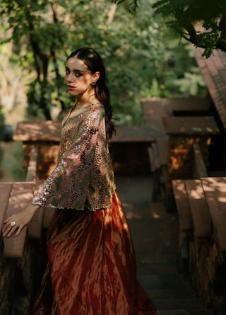 Zohra Peach Lehenga Set by Begum Pret available on Indiaspopup.com