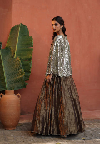 Zohra Bronze Lehenga Set by Begum Pret available on Indiaspopup.com