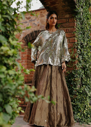 Zohra Bronze Lehenga Set by Begum Pret available on Indiaspopup.com