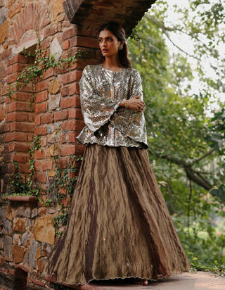 Zohra Bronze Lehenga Set by Begum Pret available on Indiaspopup.com