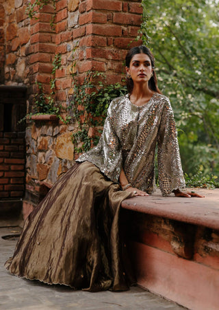 Zohra Bronze Lehenga Set by Begum Pret available on Indiaspopup.com