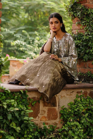 Zohra Bronze Lehenga Set by Begum Pret available on Indiaspopup.com