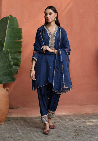 Nazira Blue Kurta Set by Begum Pret available on Indiaspopup.com