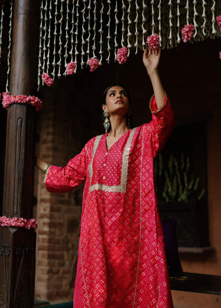 Faris Fuchsia Pink Phiran And Pants by Begum Pret available on Indiaspopup.com