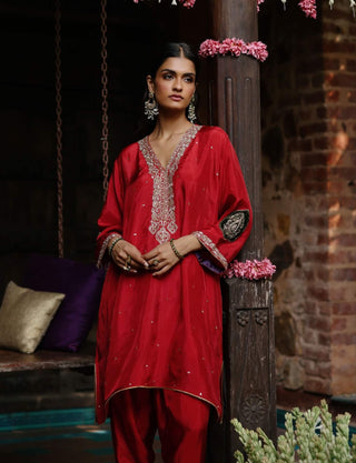 Nazira Red Kurta Set by Begum Pret available on Indiaspopup.com