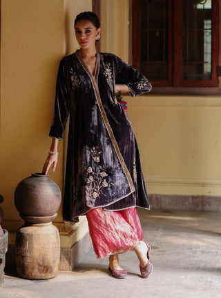 Maghai Purple Angrakha-Style Kurta Set by Begum Pret available on Indiaspopup.com