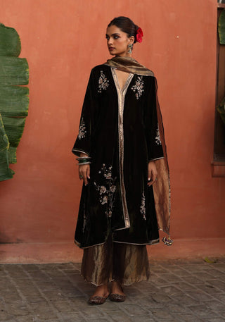 Maghai Olive Green Angrakha-Style Kurta Set by Begum Pret available on Indiaspopup.com