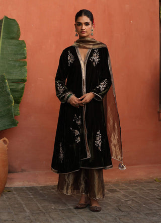 Maghai Olive Green Angrakha-Style Kurta Set by Begum Pret available on Indiaspopup.com