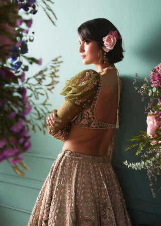 Bindani By Jigar And Nikita-Black & Green Zardosi Lehenga Set-INDIASPOPUP.COM