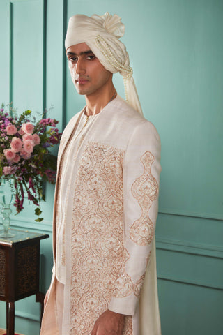 Bindani By Jigar And Nikita Men-Aspen Gold Sherwani Set-INDIASPOPUP.COM