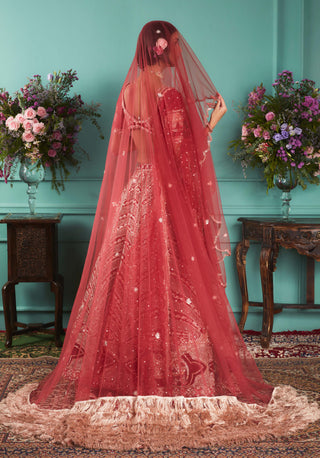 Bindani By Jigar And Nikita-Red Raw Silk Zardosi Lehenga Set-INDIASPOPUP.COM