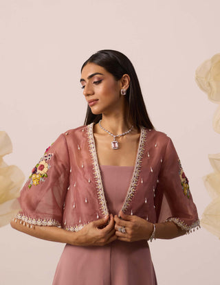 Roqa-Brassica Dusty Pink Jumpsuit And Cape-INDIASPOPUP.COM