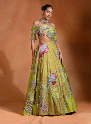 Brat lime embroidered lehenga set
