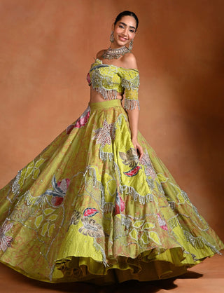 Brat lime embroidered lehenga set