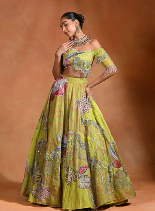 Brat lime embroidered lehenga set