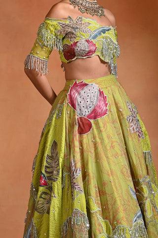 Brat lime embroidered lehenga set