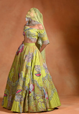 Brat lime embroidered lehenga set