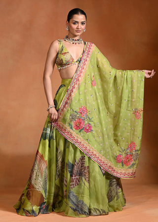 Brat lime pearl embroidered lehenga set
