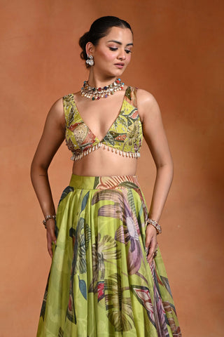 Brat lime pearl embroidered lehenga set