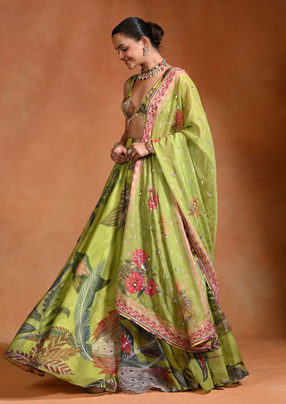Brat lime pearl embroidered lehenga set