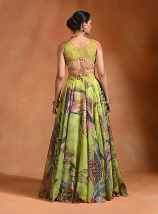 Brat lime pearl embroidered lehenga set