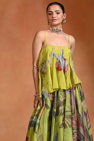 Brat lime embroidered top and lehenga