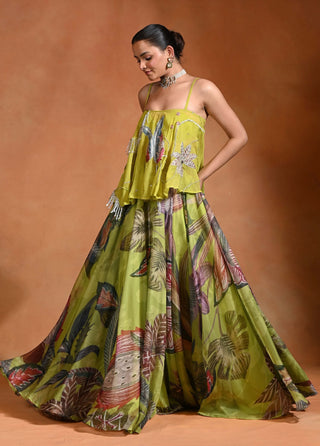 Brat lime embroidered top and lehenga