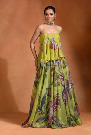 Brat lime embroidered top and lehenga