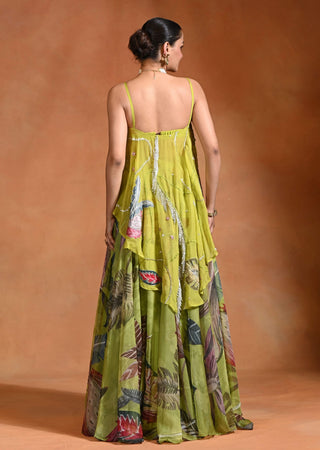 Brat lime embroidered top and lehenga